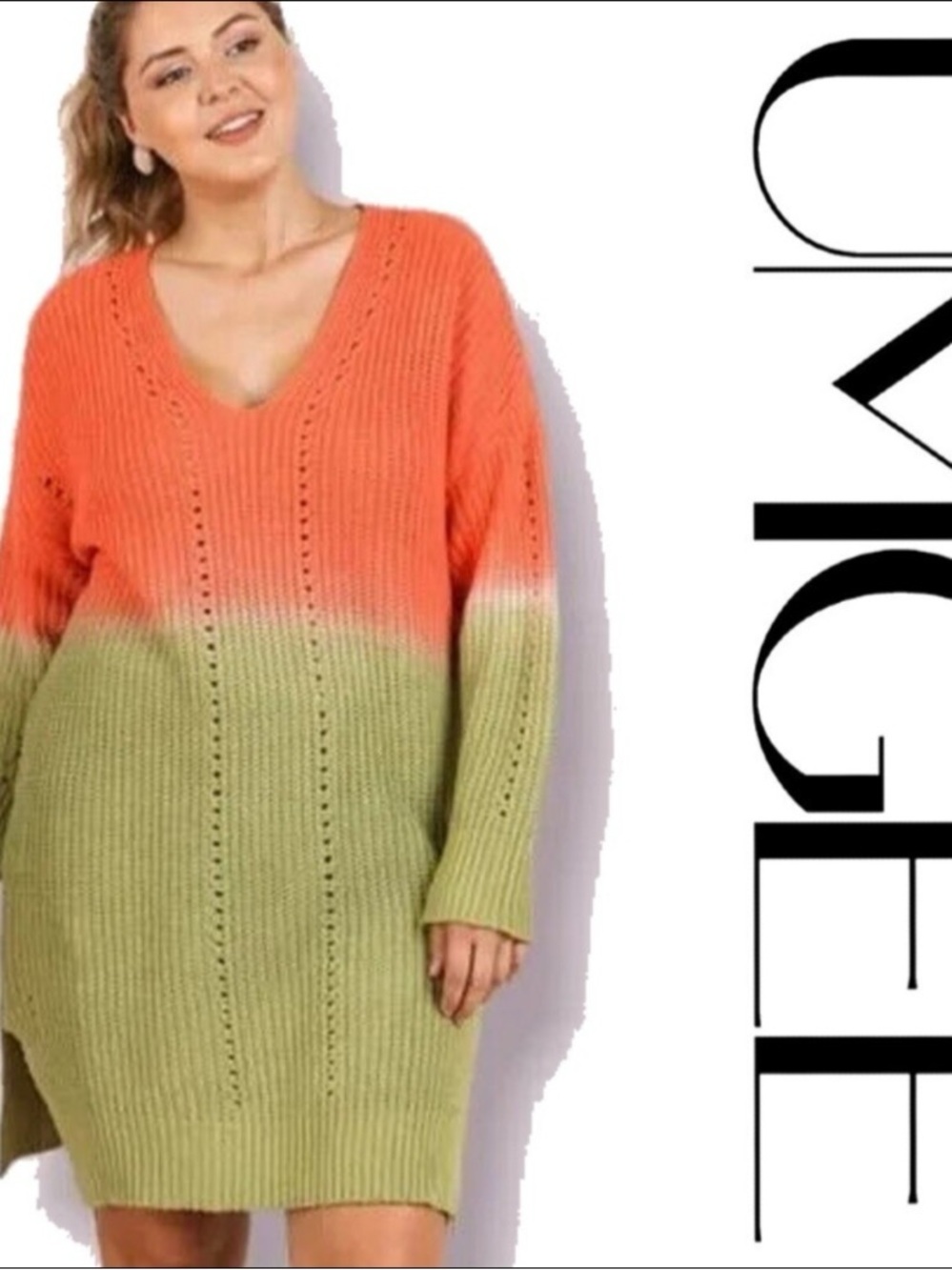 Umgee | Ombre Tie Dye Long Sleeve V-Neck Knit Sweater Dress Watermelon Pockets